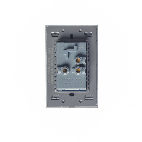 BP25-CNN PLACA CON 2 CONTACTOS Y 2 ENTRADAS DE USB CRISTAL NEGRO. – Lucek